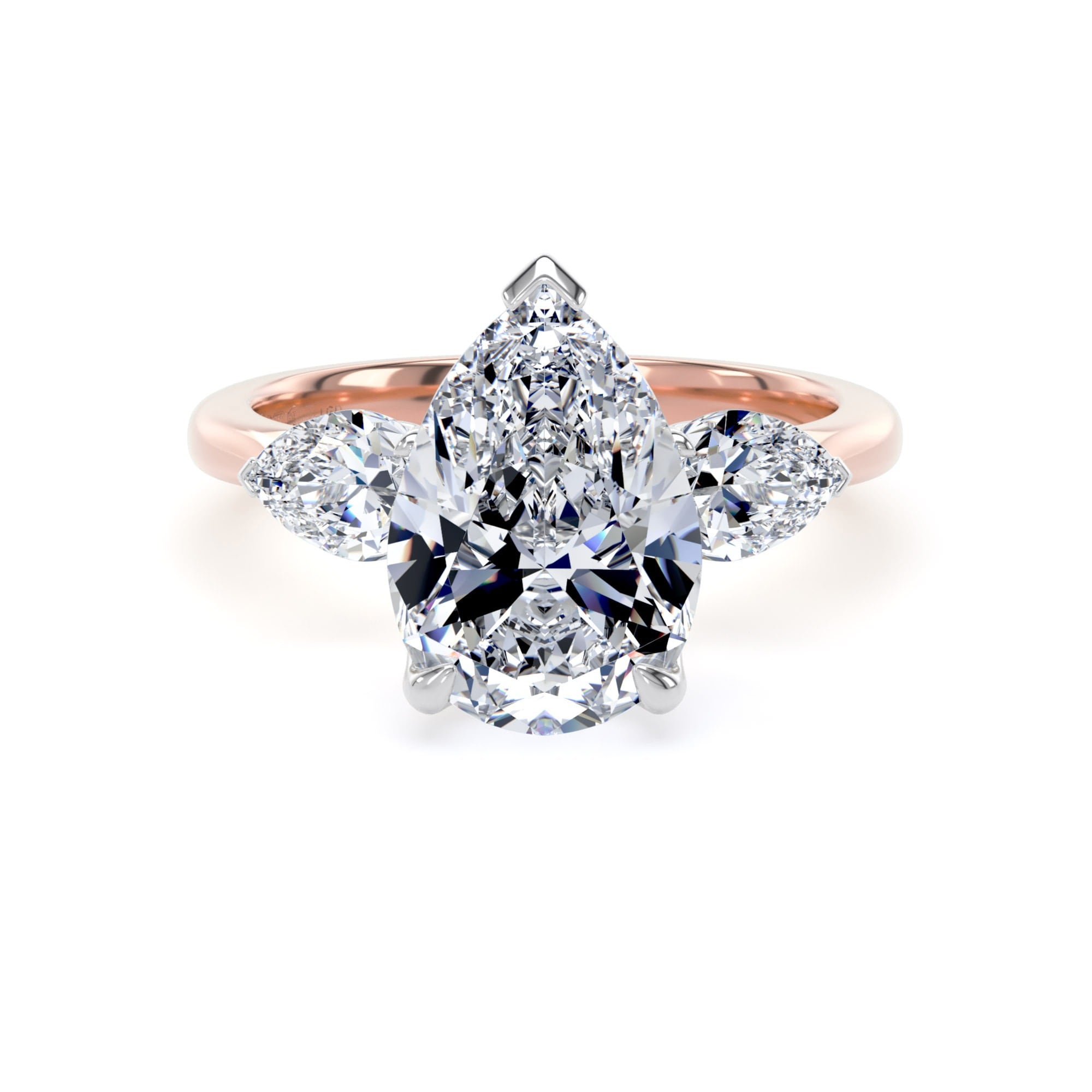 18ct Rose Gold and Platinum 4.00cttw Pear Cut Lab Grown Diamond 3 Stone Engagement Ring