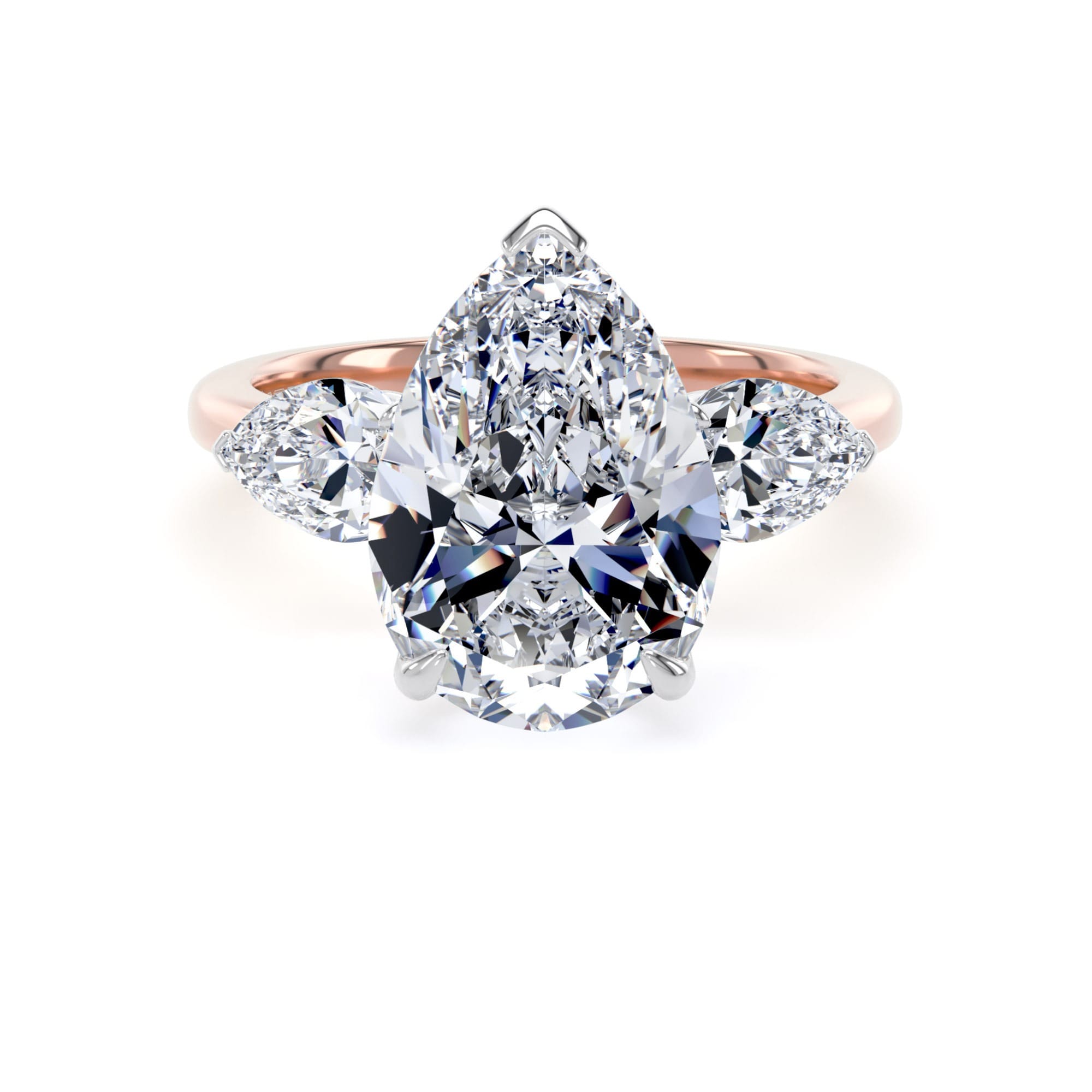 18ct Rose Gold and Platinum 5.20cttw Pear Cut Lab Grown Diamond 3 Stone Engagement Ring