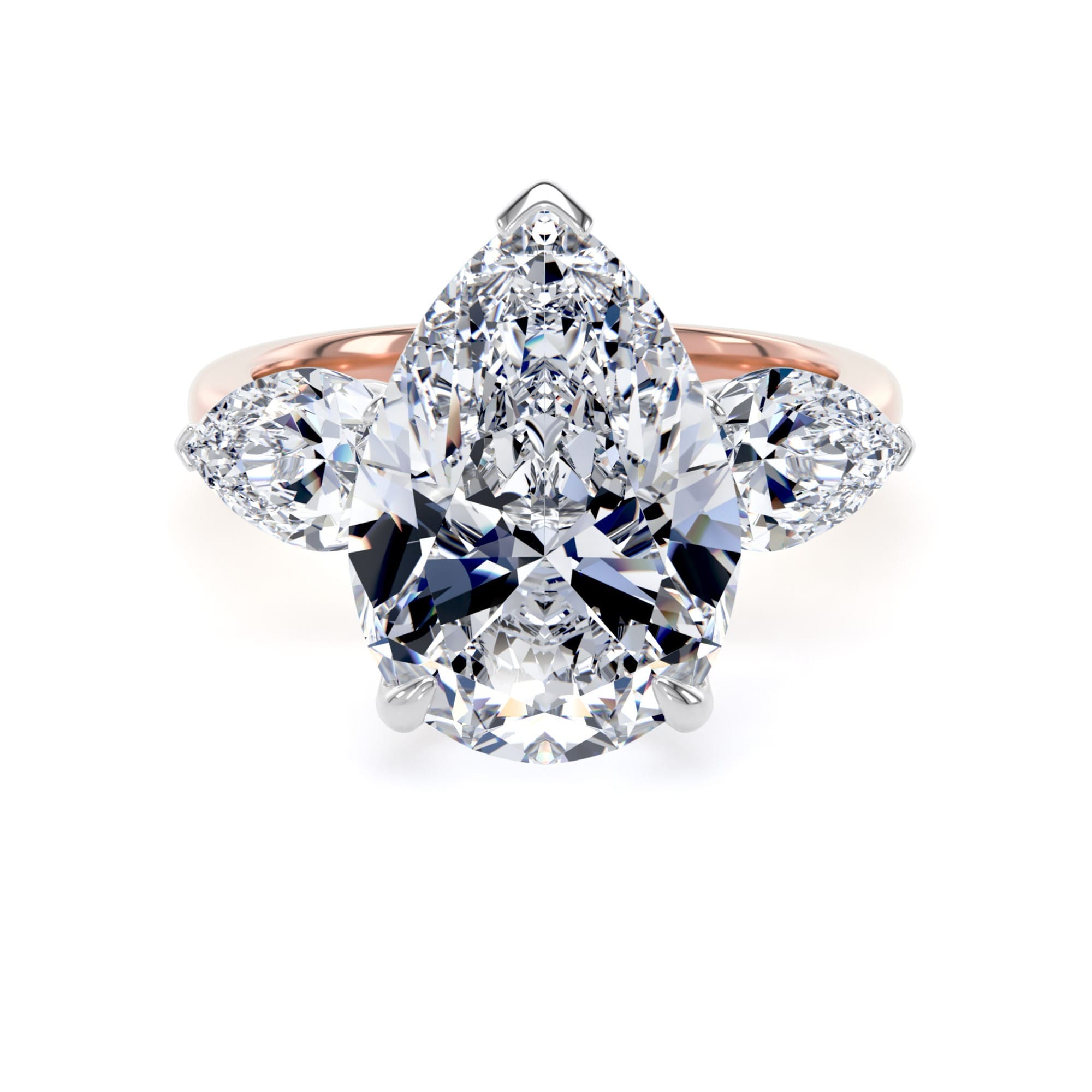 18ct Rose Gold and Platinum 6.60cttw Pear Cut Lab Grown Diamond 3 Stone Engagement Ring