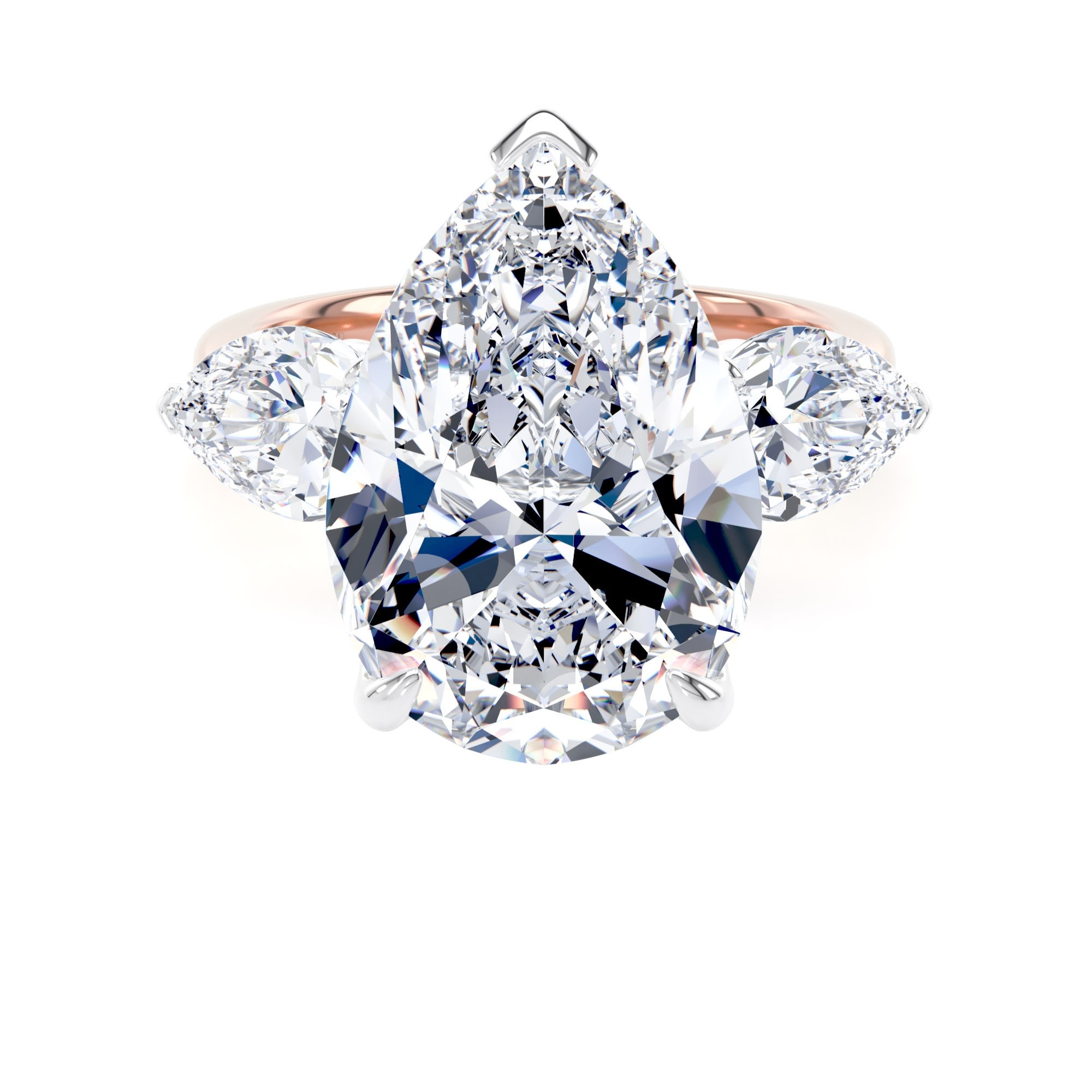 18ct Rose Gold and Platinum 9.00cttw Pear Cut Lab Grown Diamond 3 Stone Engagement Ring