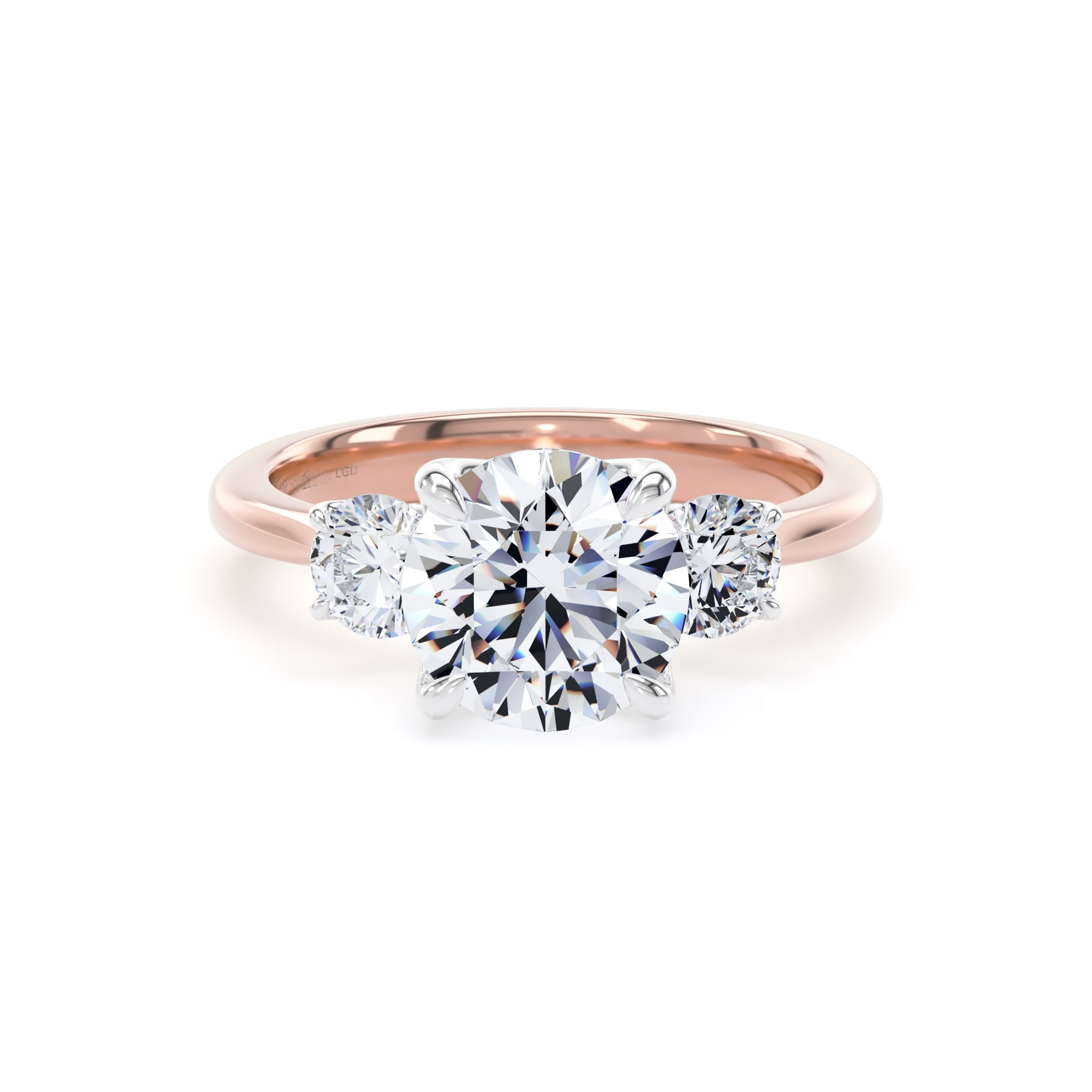 18ct Rose Gold and Platinum 2.60cttw Round Brilliant Cut Lab Grown Diamond 3 Stone Engagement Ring