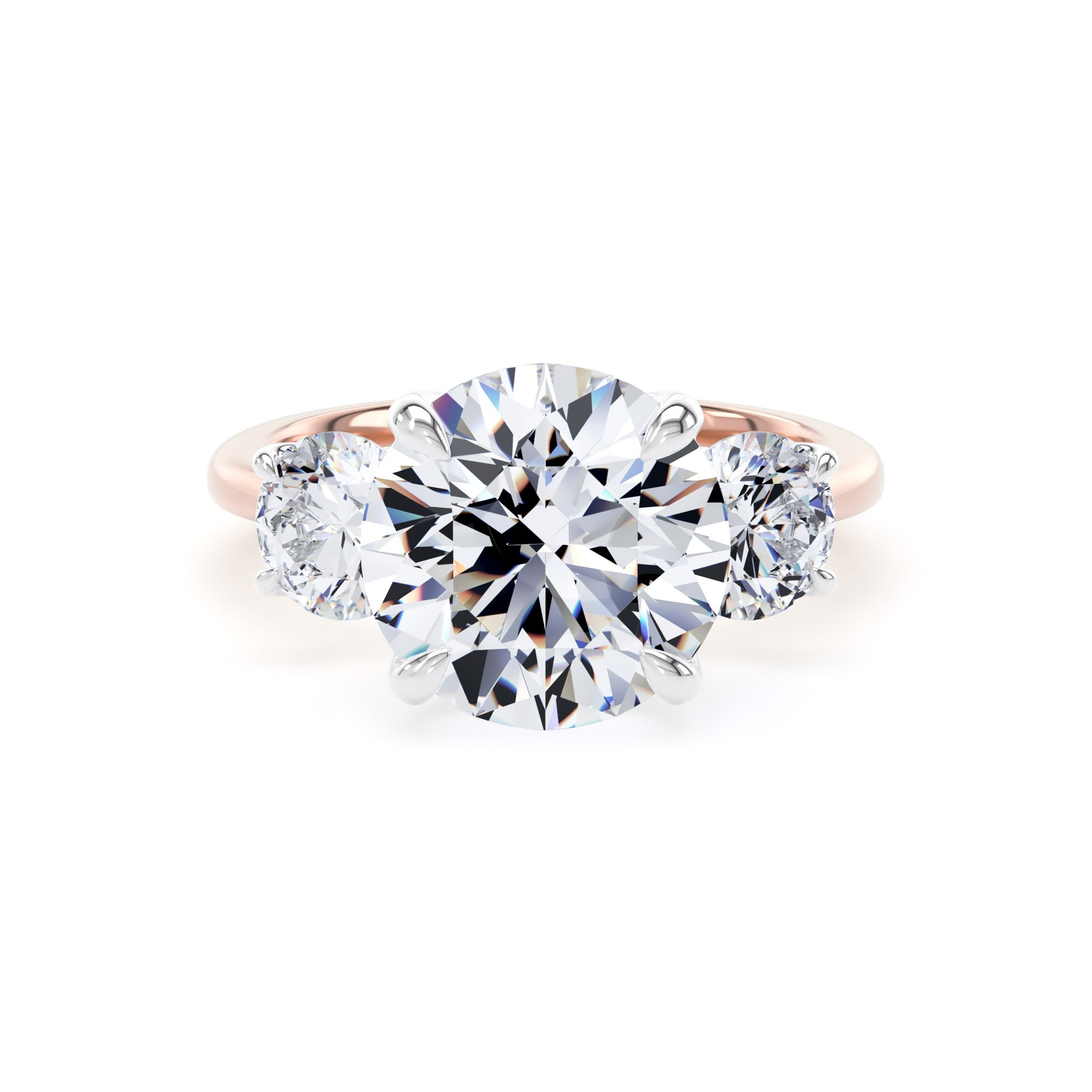 18ct Rose Gold and Platinum 5.20cttw Round Brilliant Cut Lab Grown Diamond 3 Stone Engagement Ring