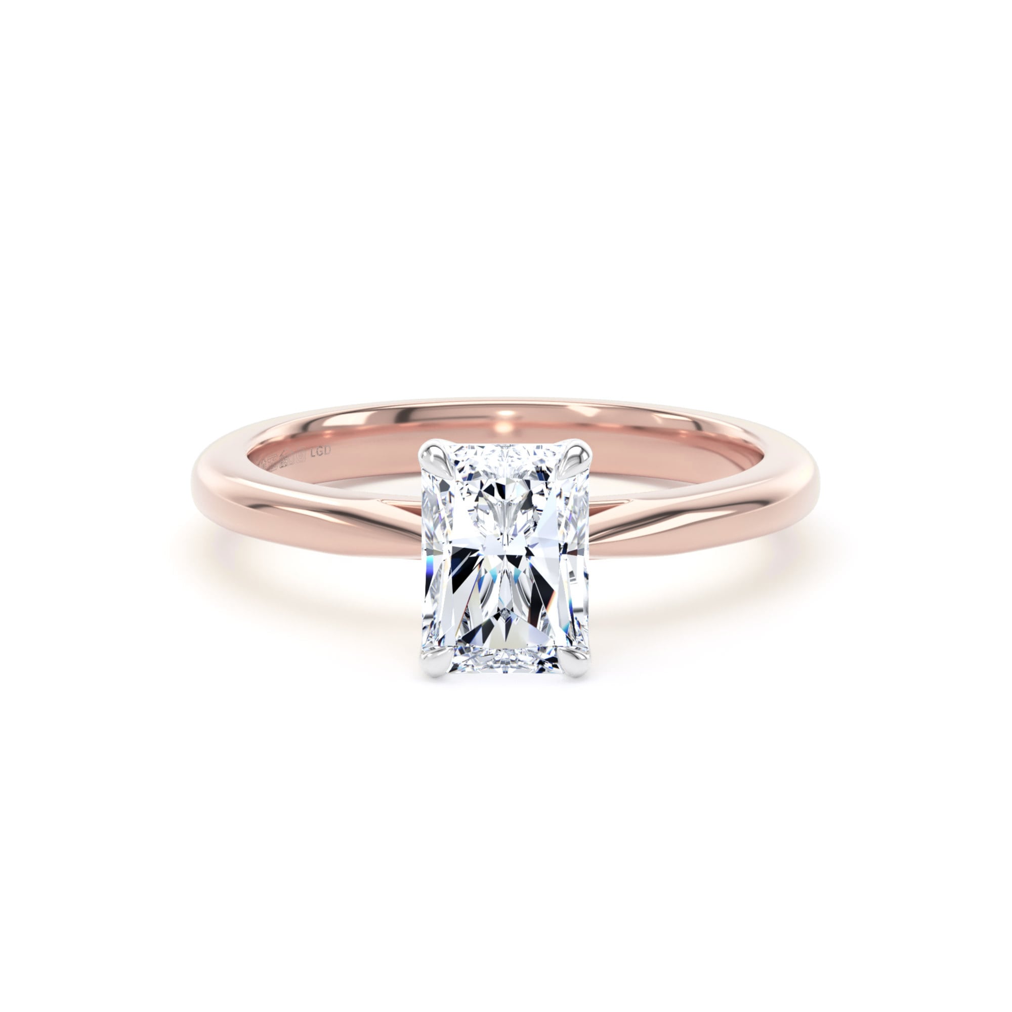 18ct Rose Gold and Platinum 1.00cttw Radiant Cut Lab Grown Diamond Solitaire Engagement Ring