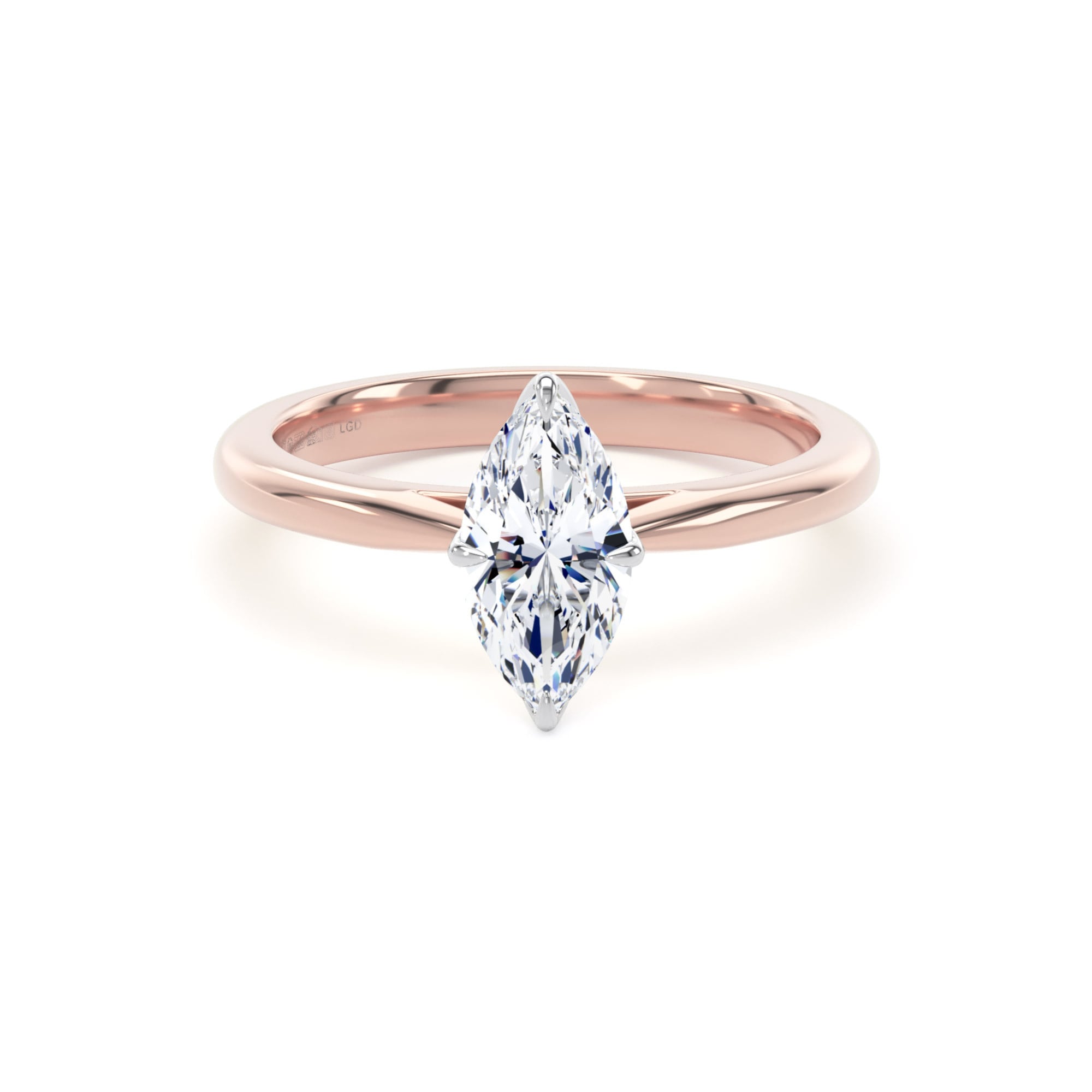 18ct Rose Gold and Platinum 1.00cttw Marquise Cut Lab Grown Diamond Solitaire Engagement Ring