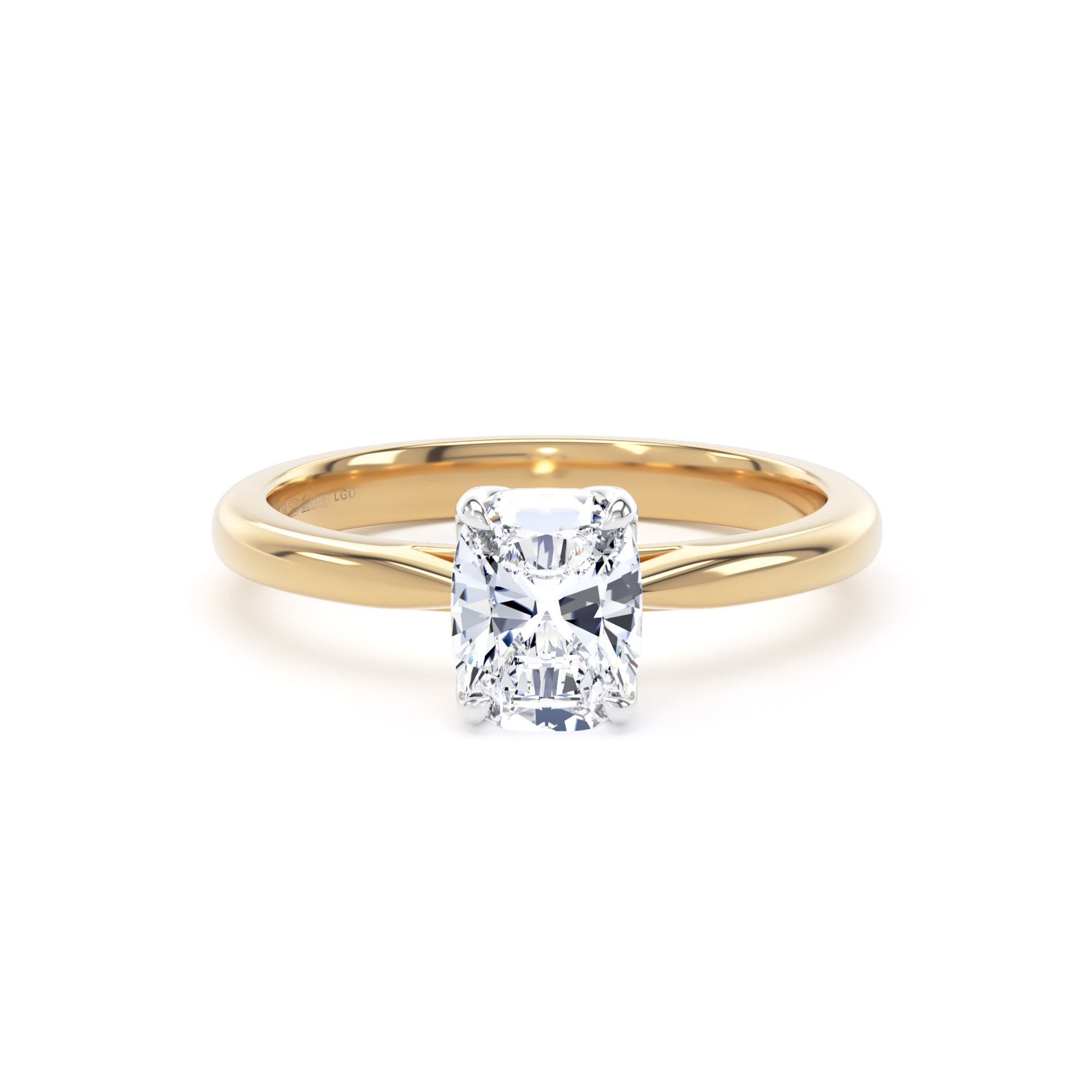 18ct Yellow Gold and Platinum 1.00cttw Elongated Cushion Cut Lab Grown Diamond Solitaire Engagement Ring