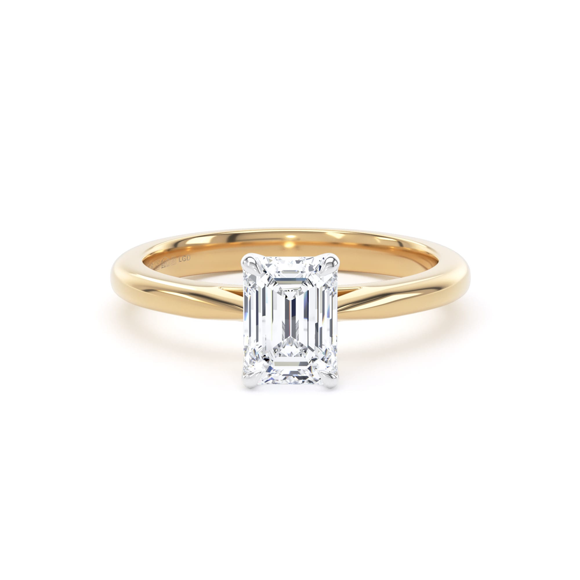 18ct Yellow Gold and Platinum 1.00cttw Emerald Cut Lab Grown Diamond Solitaire Engagement Ring