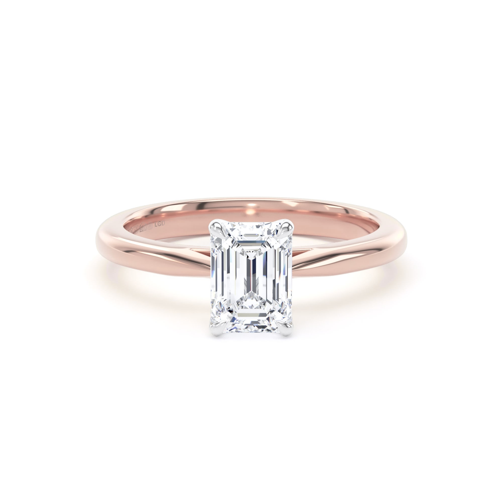 18ct Rose Gold and Platinum 1.00cttw Emerald Cut Lab Grown Diamond Solitaire Engagement Ring