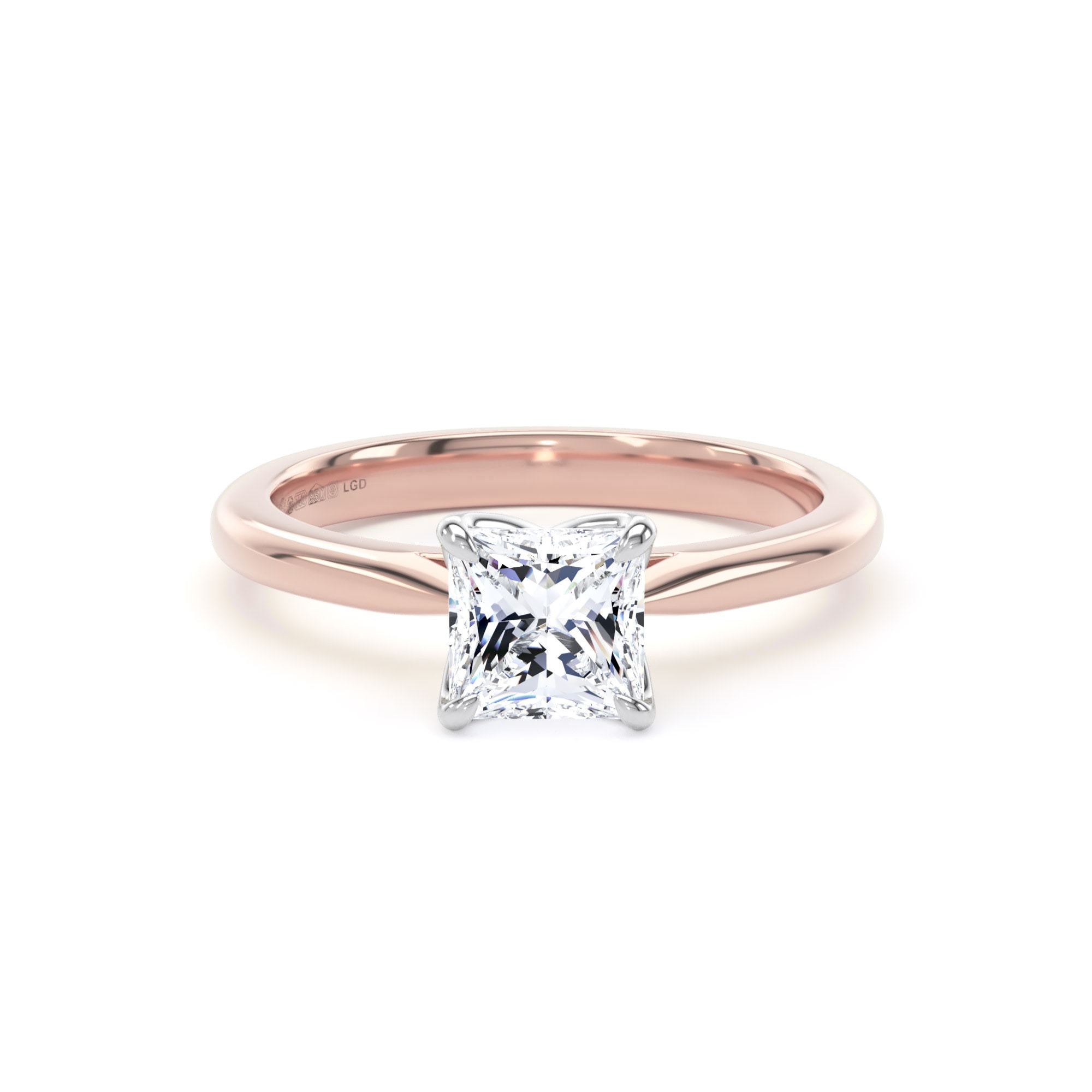 18ct Rose Gold and Platinum 1.00cttw Princess Cut Lab Grown Diamond Solitaire Engagement Ring