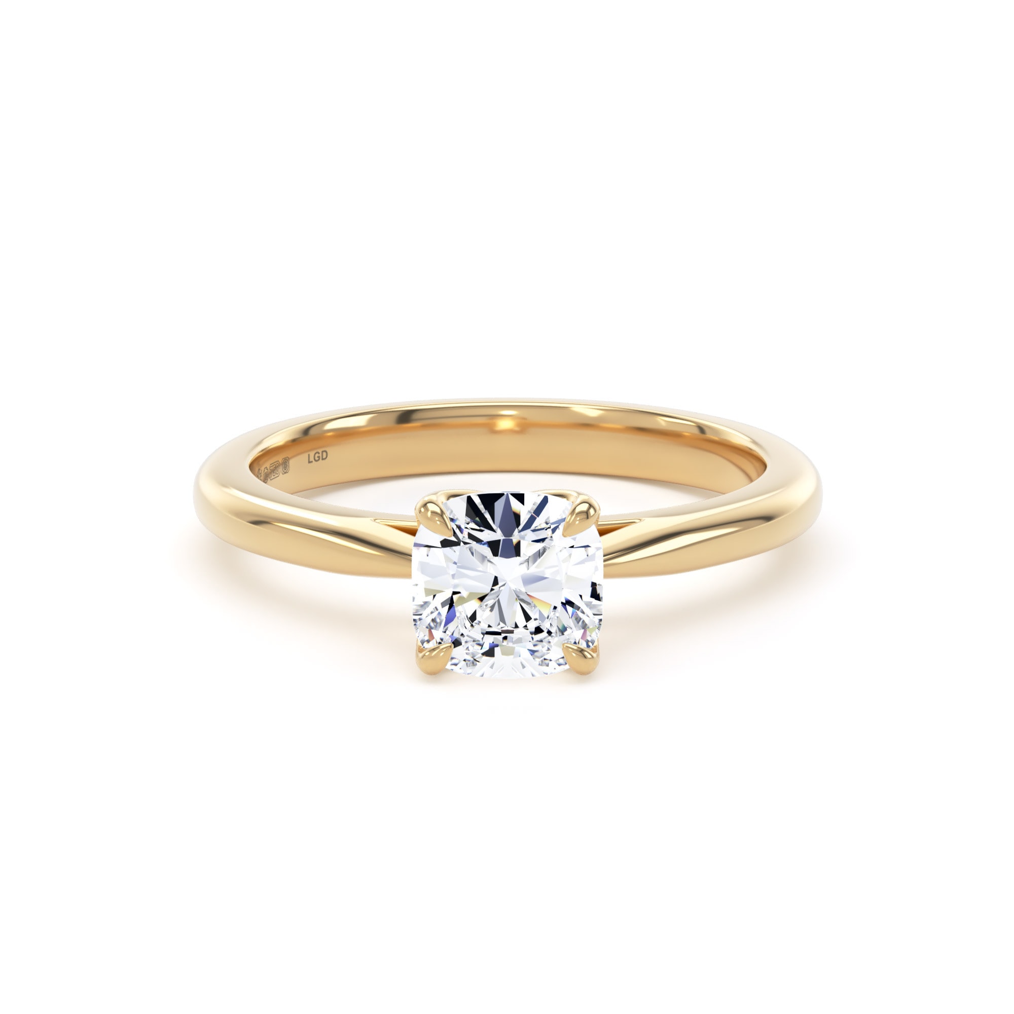 18ct Yellow Gold 1.00cttw Cushion Cut Lab Grown Diamond Solitaire Engagement Ring
