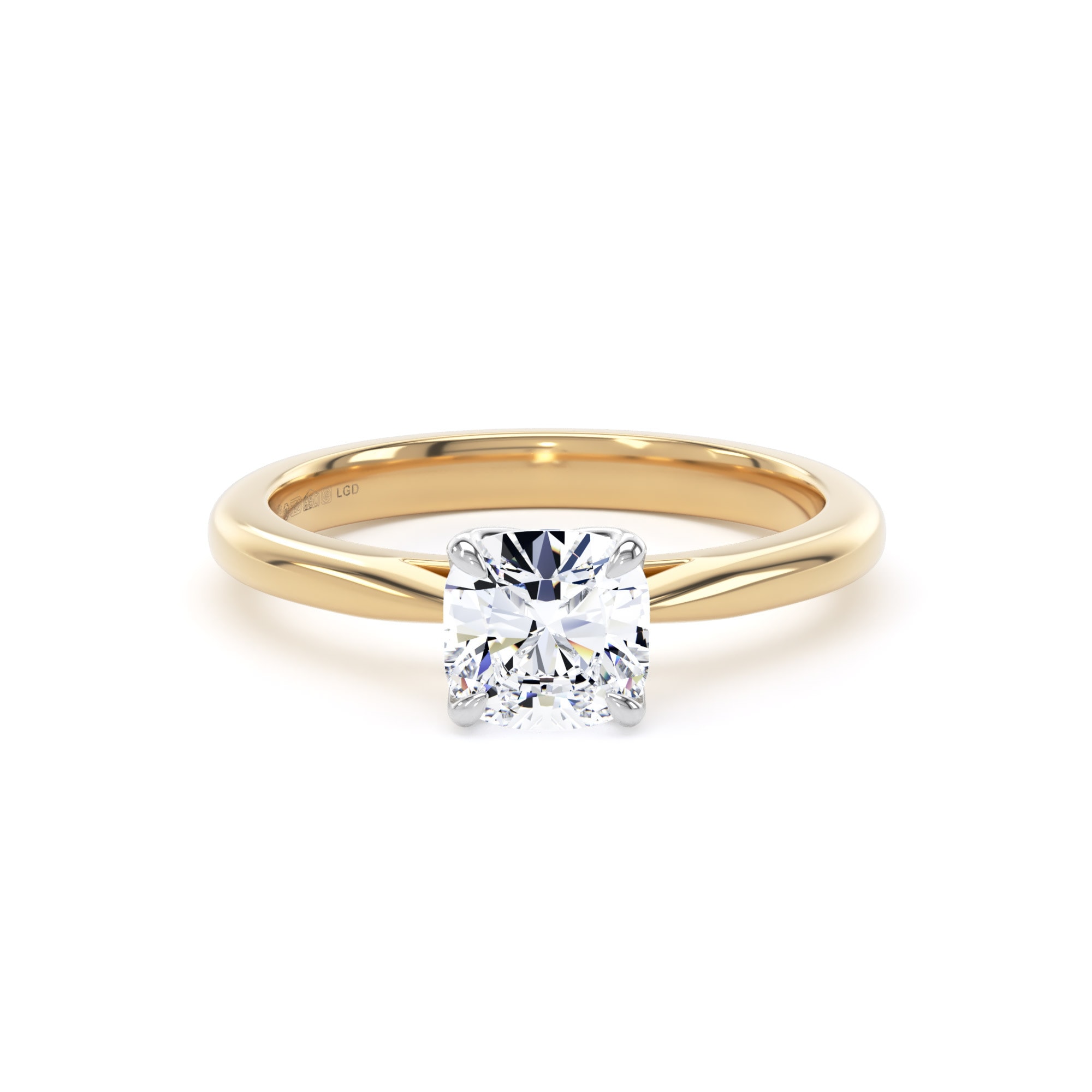18ct Yellow Gold and Platinum 1.00cttw Cushion Cut Lab Grown Diamond Solitaire Engagement Ring