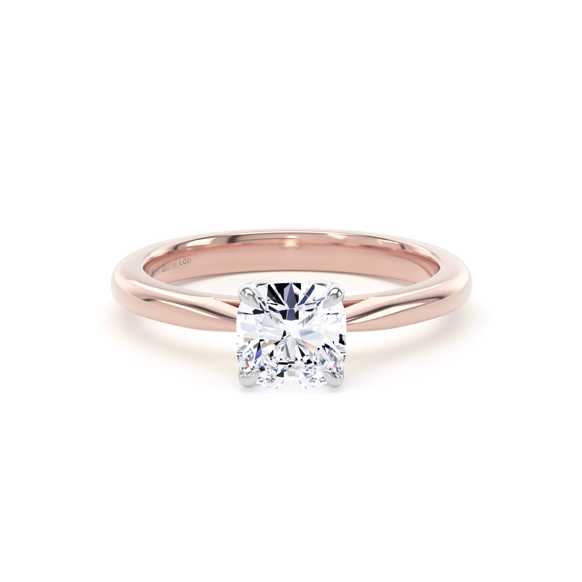 18ct Rose Gold and Platinum 1.00cttw Cushion Cut Lab Grown Diamond Solitaire Engagement Ring