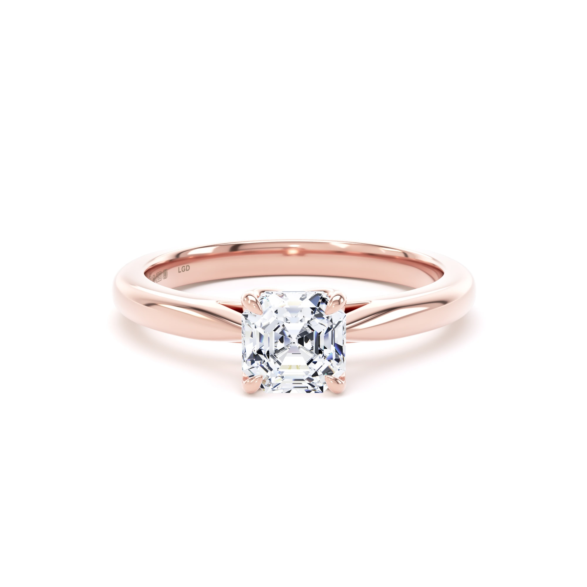 18ct Rose Gold 1.00cttw Asscher Cut Lab Grown Diamond Solitaire Engagement Ring