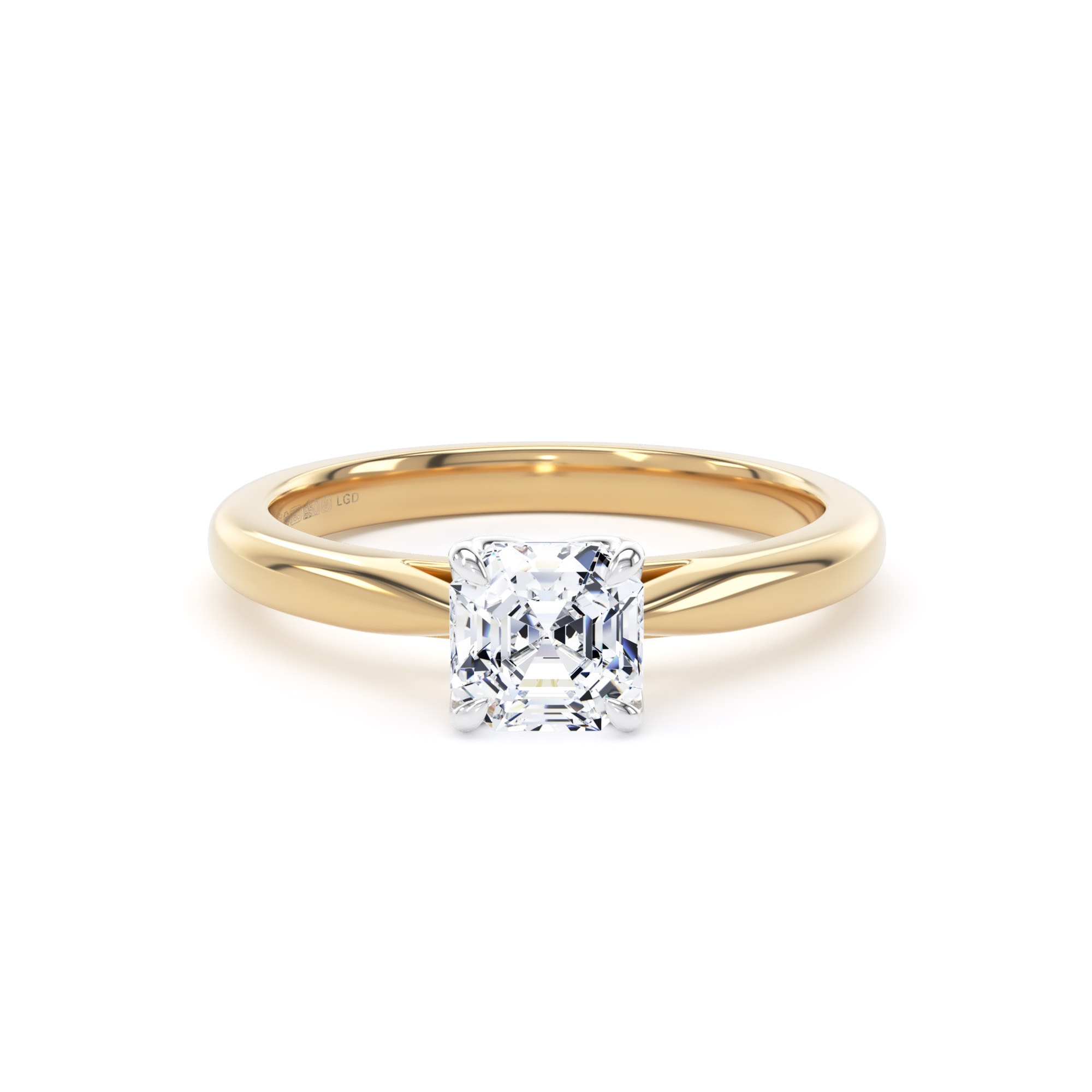 18ct Yellow Gold and Platinum 1.00cttw Asscher Cut Lab Grown Diamond Solitaire Engagement Ring