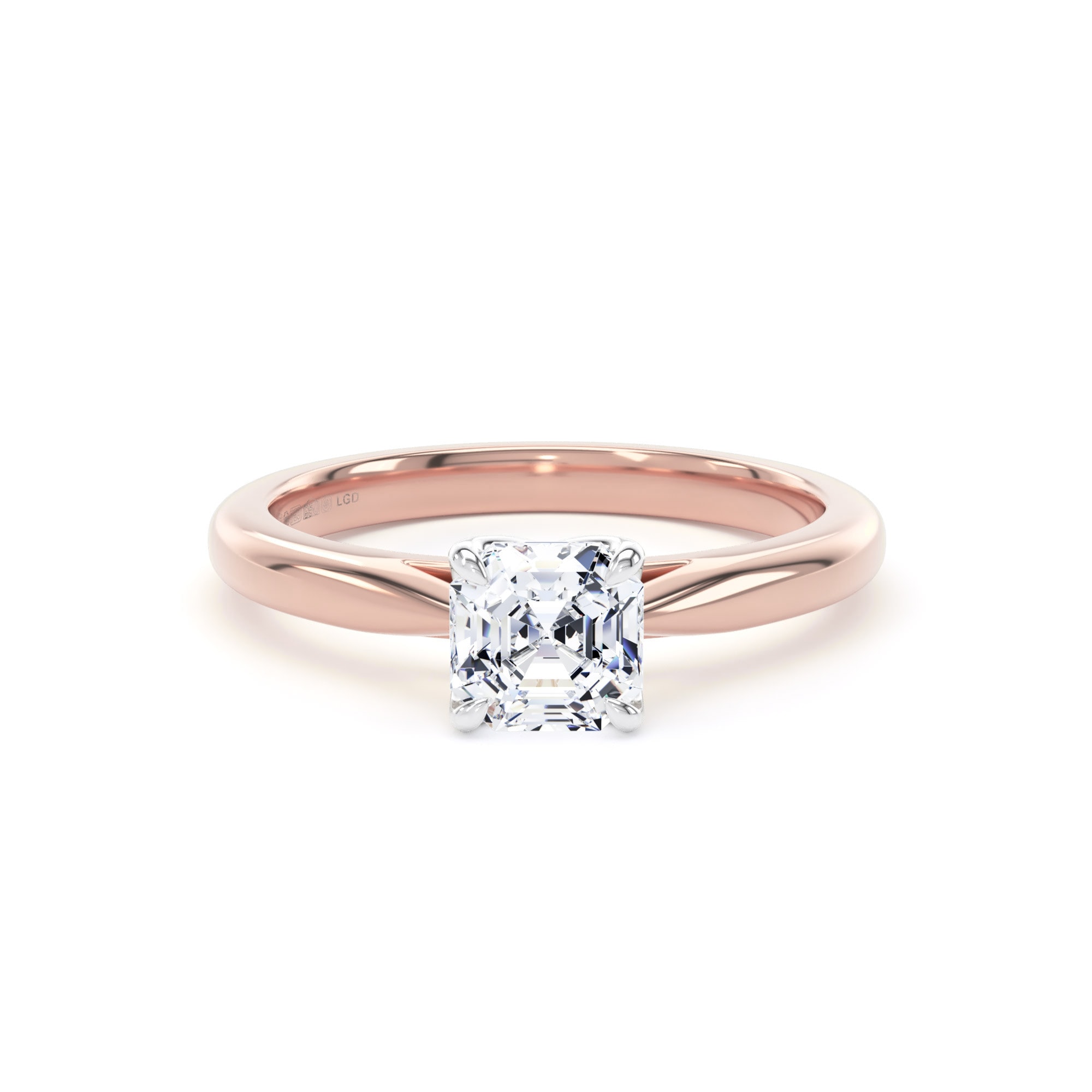 18ct Rose Gold and Platinum 1.00cttw Asscher Cut Lab Grown Diamond Solitaire Engagement Ring
