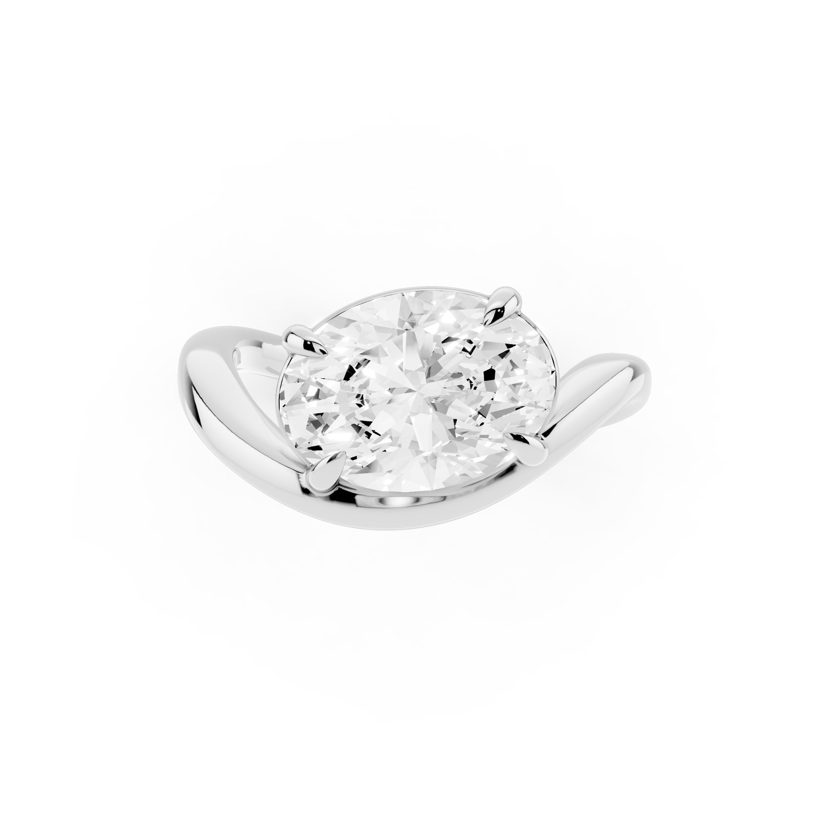 Mayors Platinum 3.00cttw Lab Grown Diamond Oval Cut Solitaire Wave Ring