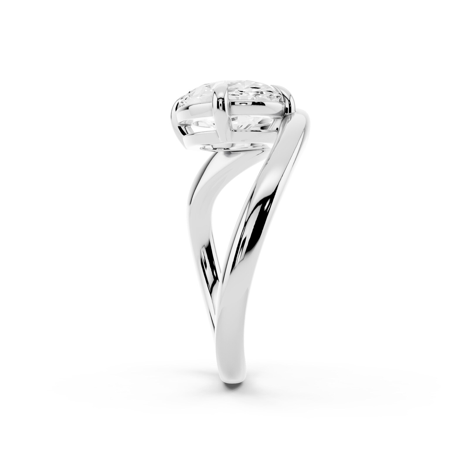 Mayors Platinum 3.00cttw Lab Grown Diamond Oval Cut Solitaire Wave Ring