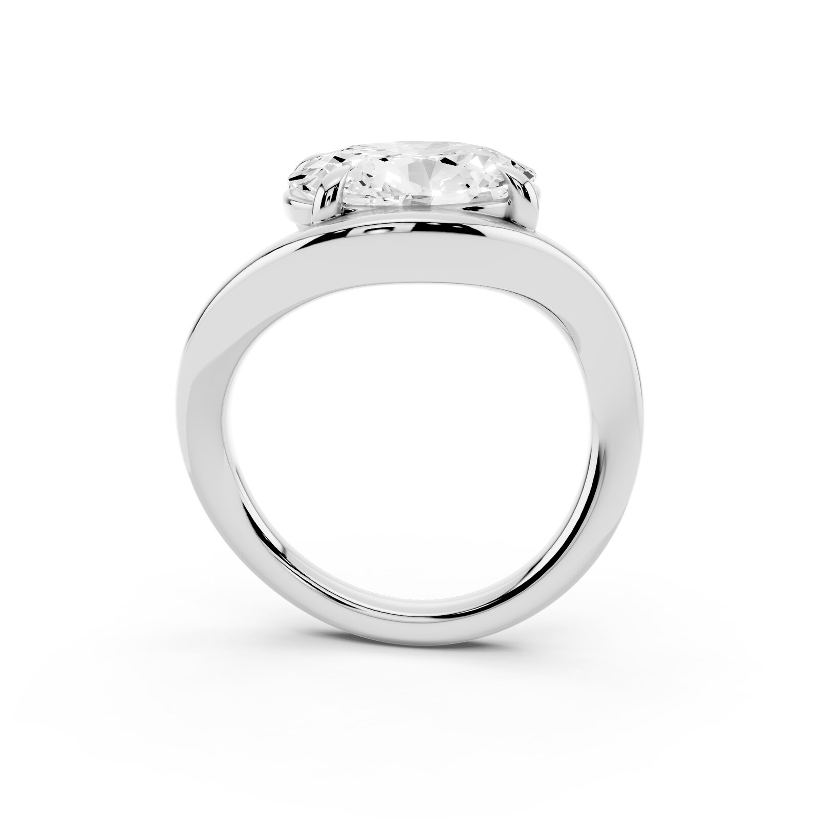 Mayors Platinum 3.00cttw Lab Grown Diamond Oval Cut Solitaire Wave Ring