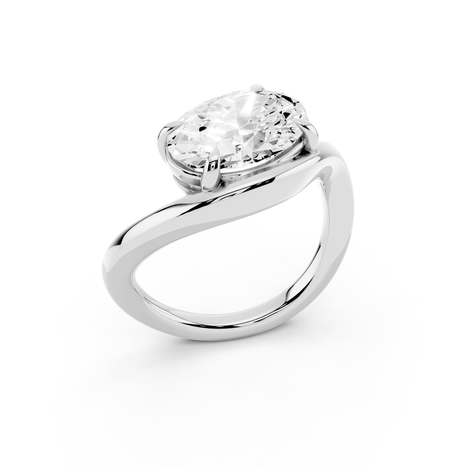 Mayors Platinum 3.00cttw Lab Grown Diamond Oval Cut Solitaire Wave Ring