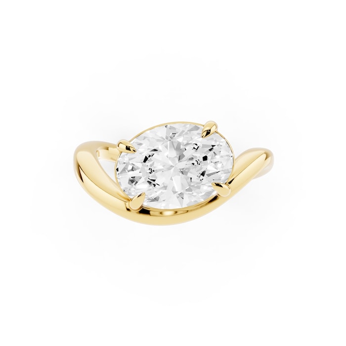 Mayors 18K Yellow Gold 3.00cttw Lab Grown Diamond Oval Cut Solitaire Wave Ring - Ring Size 6