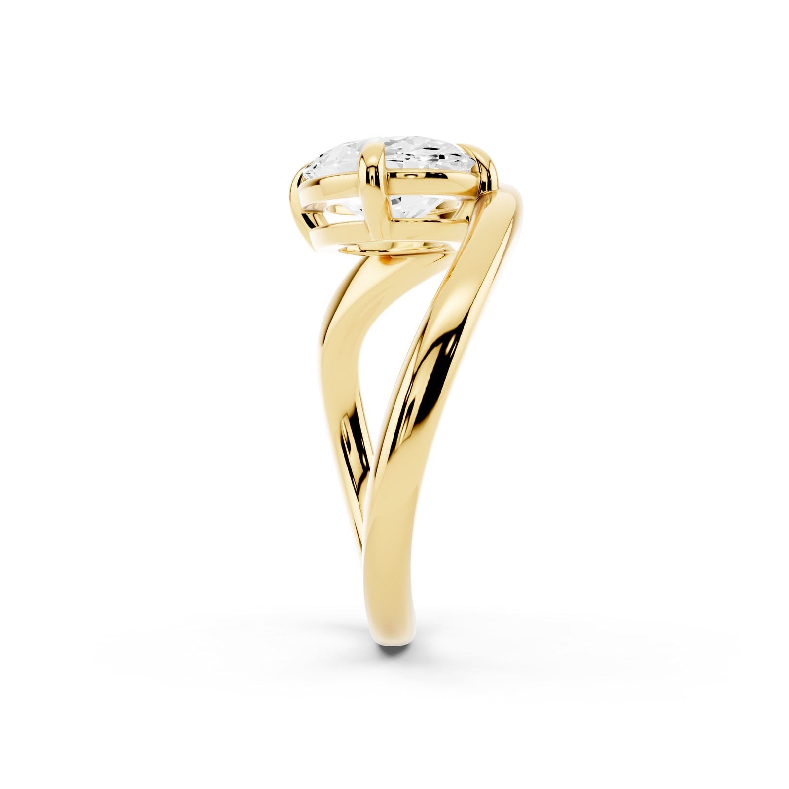 Mayors 18K Yellow Gold 3.00cttw Lab Grown Diamond Oval Cut Solitaire Wave Ring - Ring Size 6