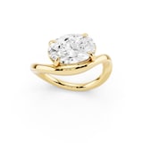 Mayors 18K Yellow Gold 3.00cttw Lab Grown Diamond Oval Cut Solitaire Wave Ring - Ring Size 6