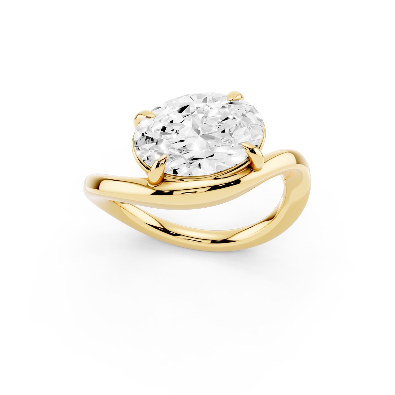Mayors 18K Yellow Gold 3.00cttw Lab Grown Diamond Oval Cut Solitaire Wave Ring - Ring Size 6