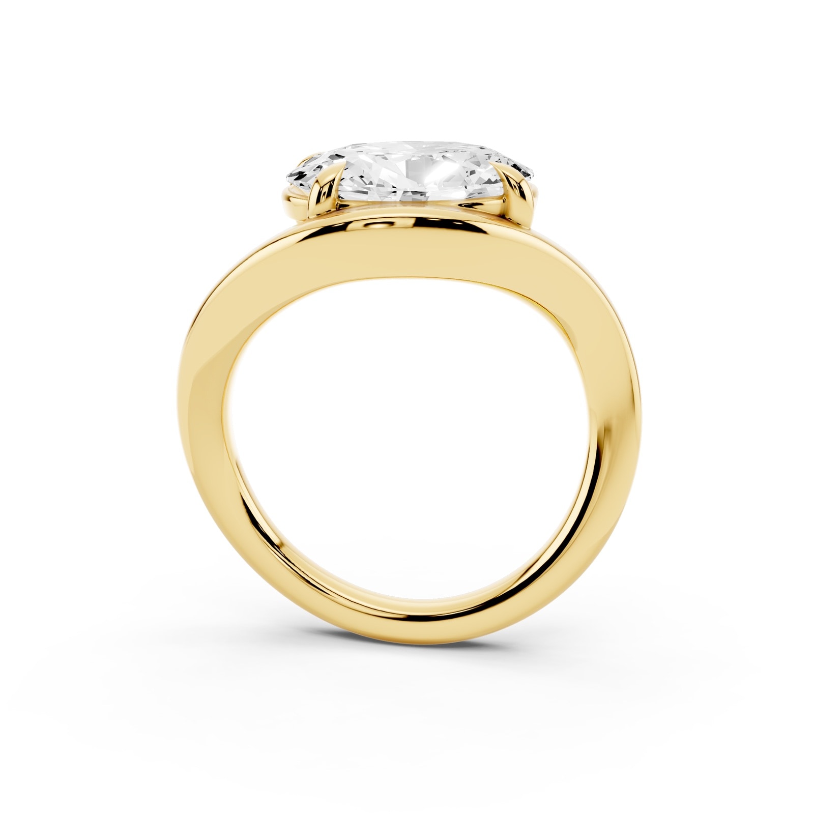 Mayors 18K Yellow Gold 3.00cttw Lab Grown Diamond Oval Cut Solitaire Wave Ring - Ring Size 6