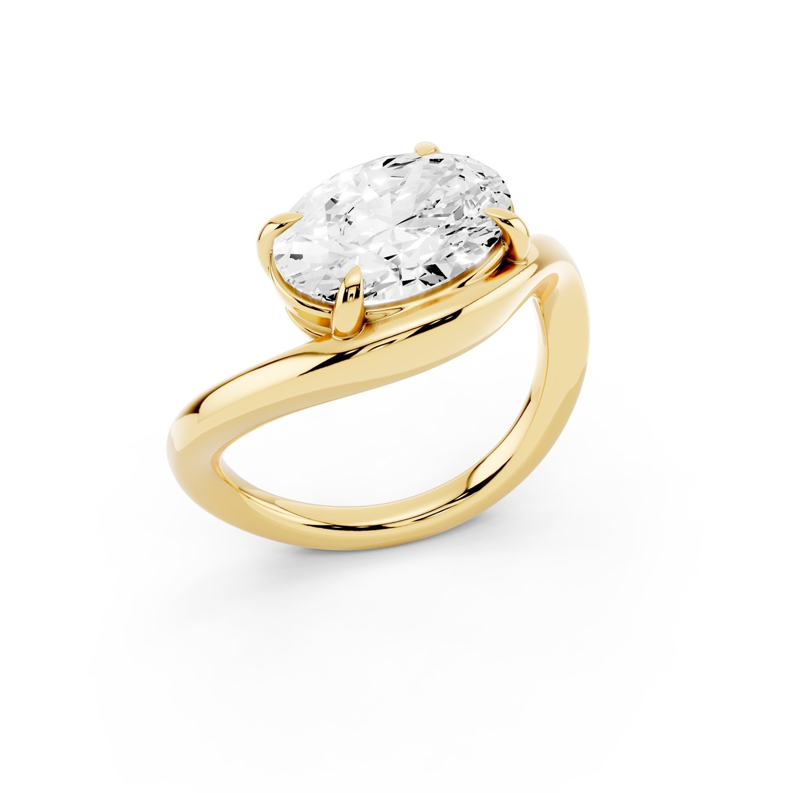 Mayors 18K Yellow Gold 3.00cttw Lab Grown Diamond Oval Cut Solitaire Wave Ring - Ring Size 6