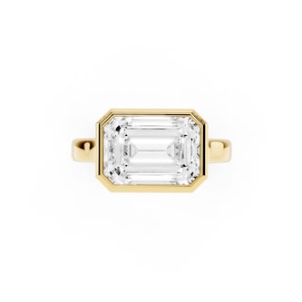 Mayors 18K Yellow Gold 4.00cttw Lab Grown Diamond Emerald Cut Bezel Set Engagement Ring