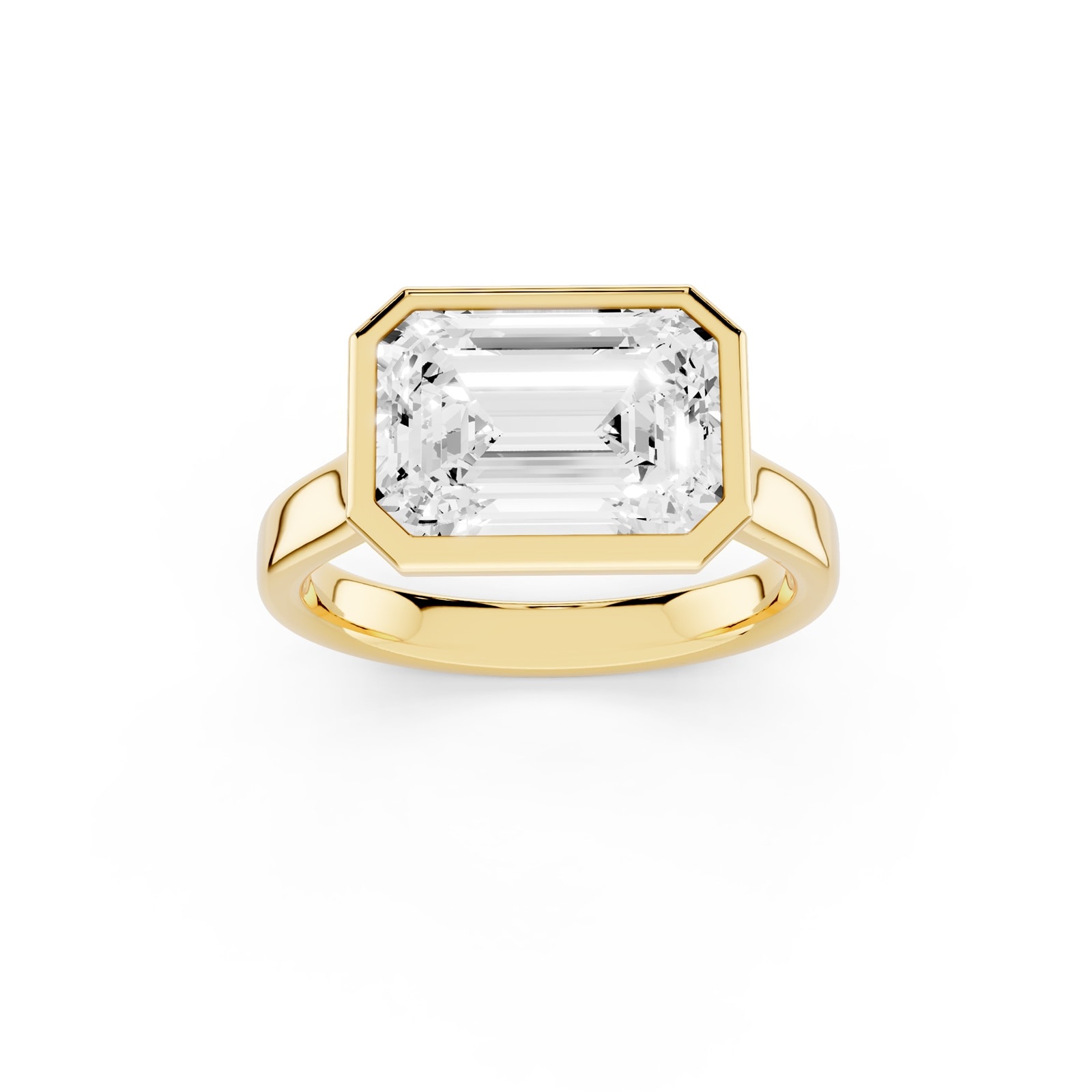 Mayors 18K Yellow Gold 4.00cttw Lab Grown Diamond Emerald Cut Bezel Set Engagement Ring