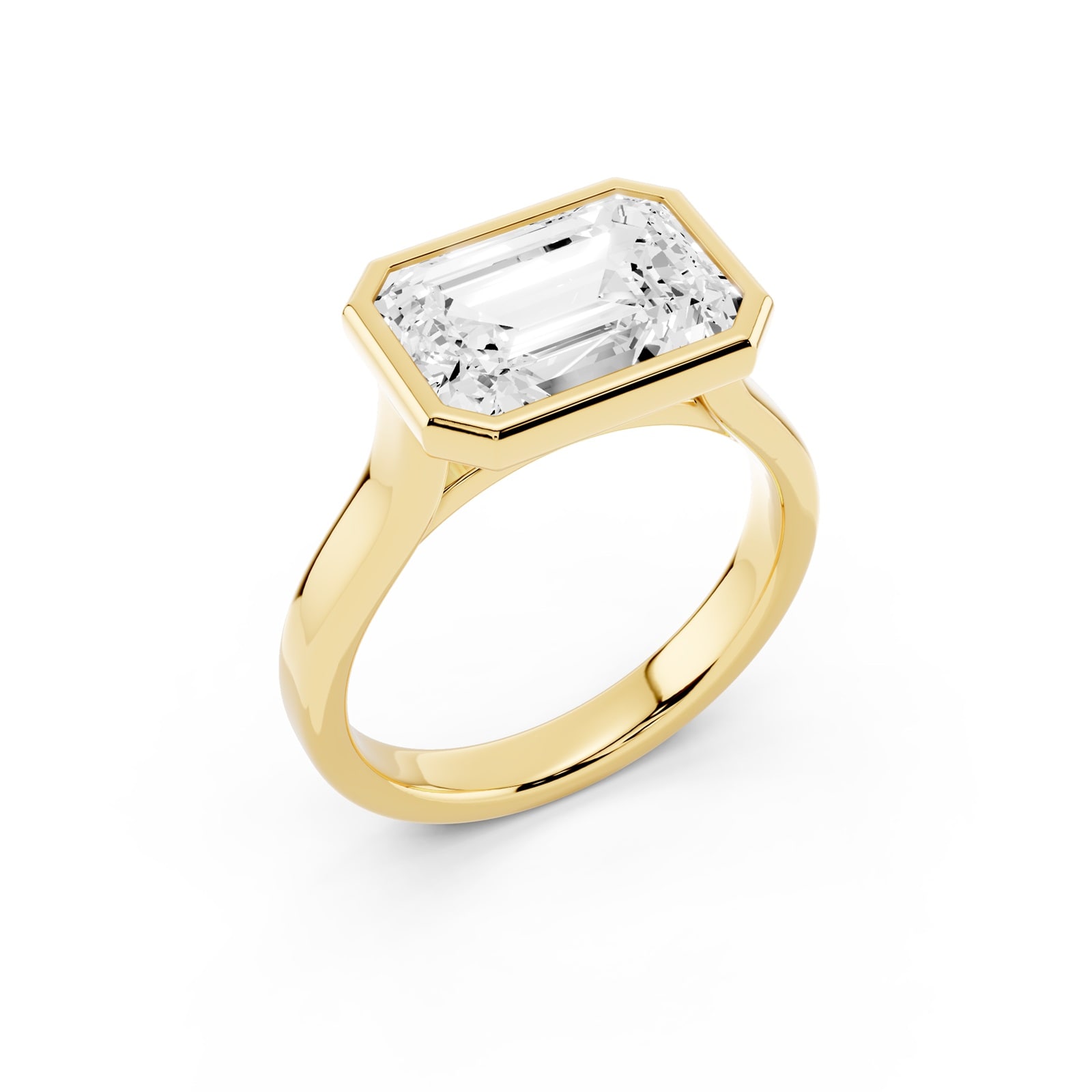 Mayors 18K Yellow Gold 4.00cttw Lab Grown Diamond Emerald Cut Bezel Set Engagement Ring