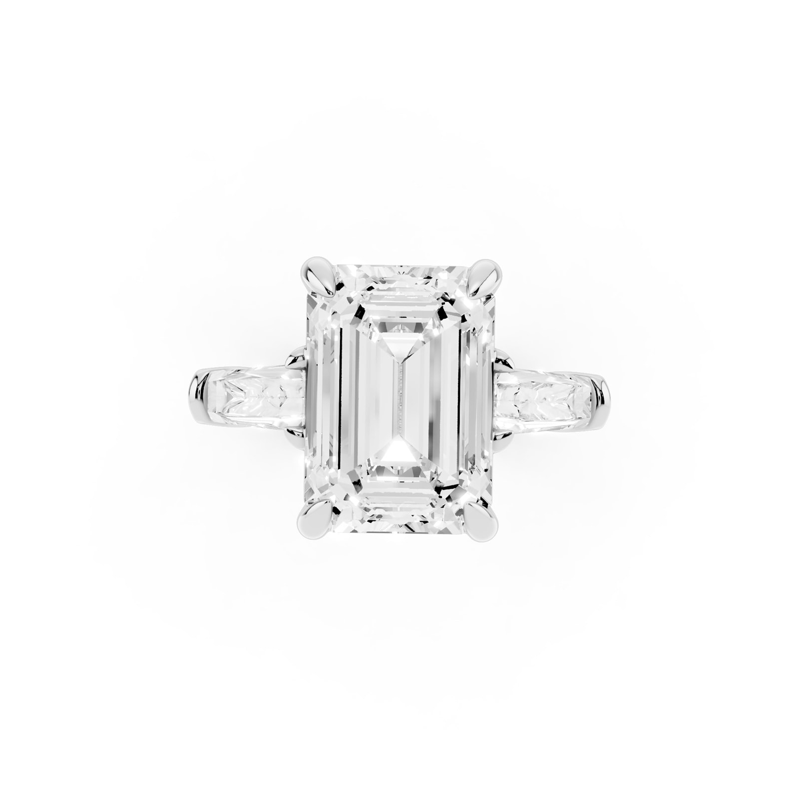 Mayors Platinum 5.00cttw Lab Grown Diamond Emerld Cut Three Stone Engagement Ring