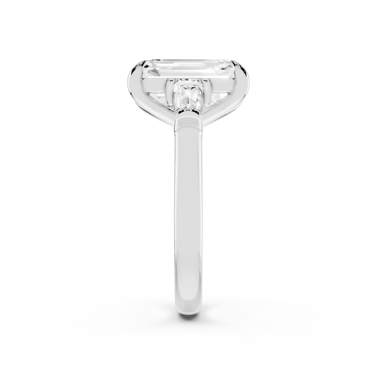 Mayors Platinum 5.00cttw Lab Grown Diamond Emerld Cut Three Stone Engagement Ring