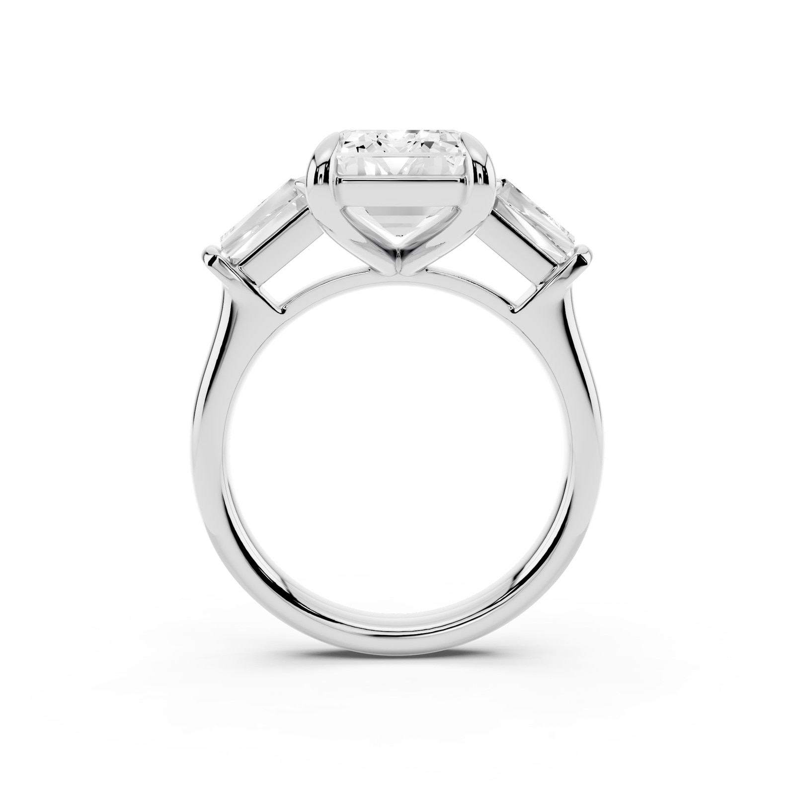 Mayors Platinum 5.00cttw Lab Grown Diamond Emerld Cut Three Stone Engagement Ring