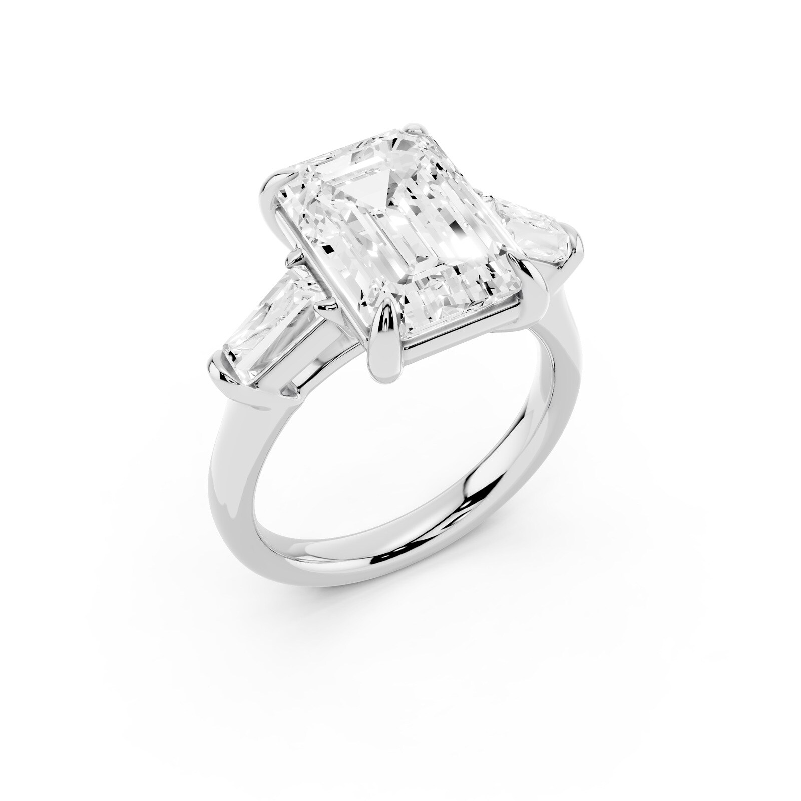 Mayors Platinum 5.00cttw Lab Grown Diamond Emerld Cut Three Stone Engagement Ring