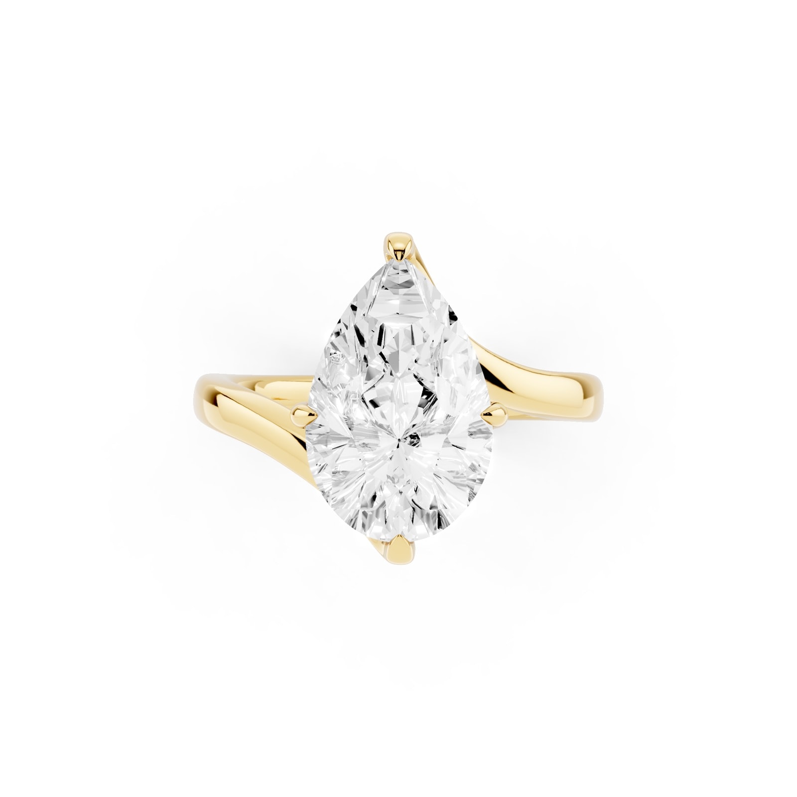 Mayors 18K Yellow Gold 3.00cttw Lab Grown Diamond Pear Cut Solitaire Wave Ring