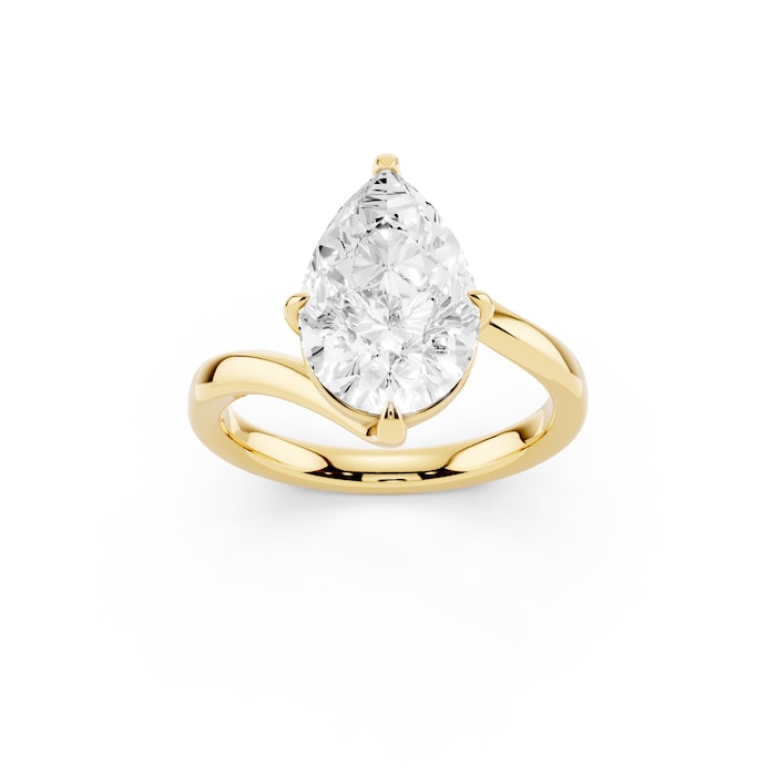 Mayors 18K Yellow Gold 3.00cttw Lab Grown Diamond Pear Cut Solitaire Wave Ring