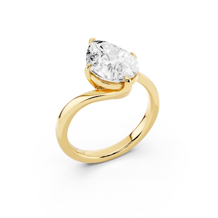 Mayors 18K Yellow Gold 3.00cttw Lab Grown Diamond Pear Cut Solitaire Wave Ring
