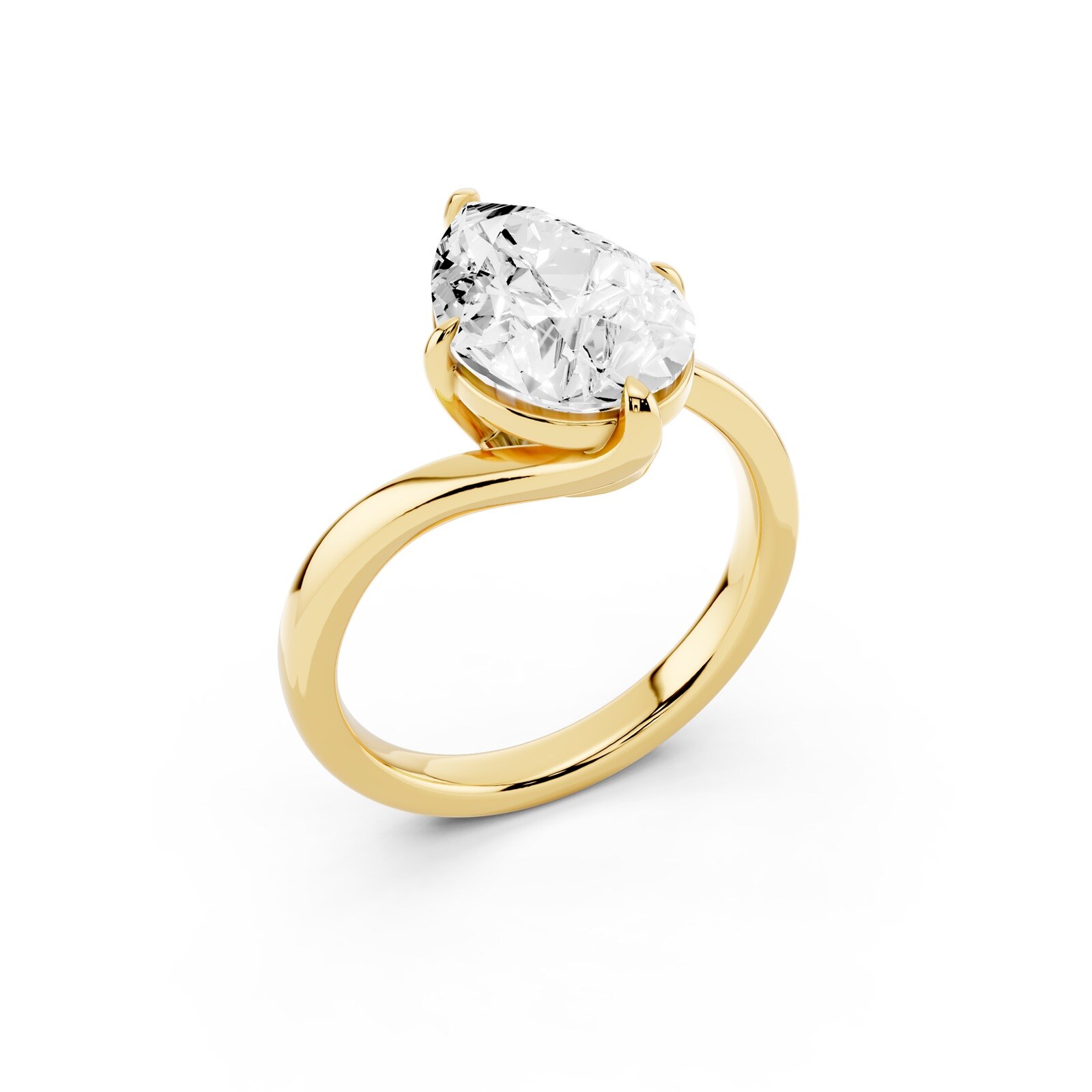 Mayors 18K Yellow Gold 3.00cttw Lab Grown Diamond Pear Cut Solitaire Wave Ring