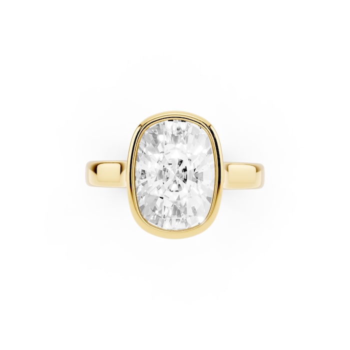 Mayors 18K Yellow Gold 4.00cttw Lab Grown Diamond Cushion Cut Solitaire Bezel Set Engagement Ring