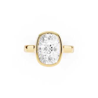 Mayors 18K Yellow Gold 4.00cttw Lab Grown Diamond Cushion Cut Solitaire Bezel Set Engagement Ring