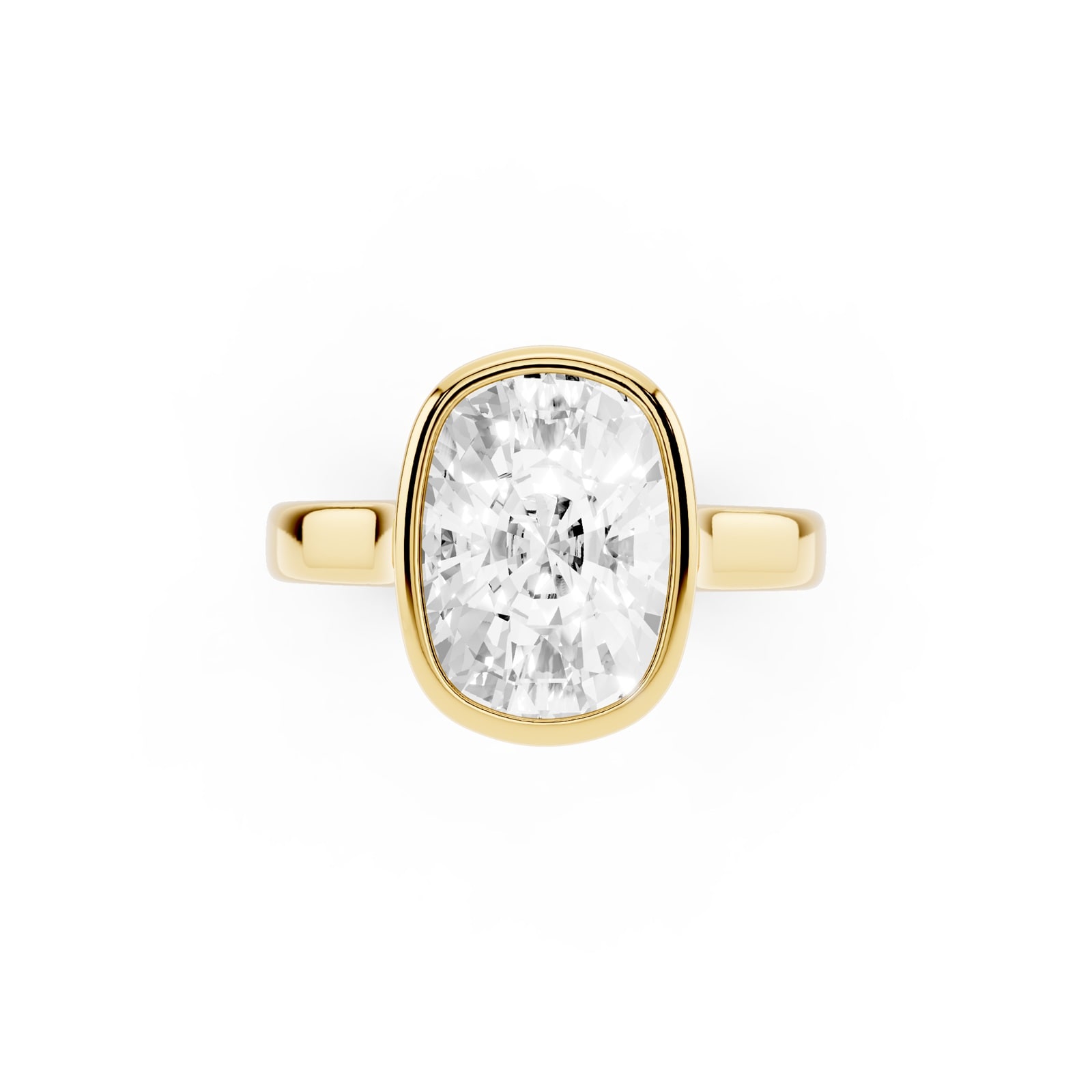 Mayors 18K Yellow Gold 4.00cttw Lab Grown Diamond Cushion Cut Solitaire Bezel Set Engagement Ring
