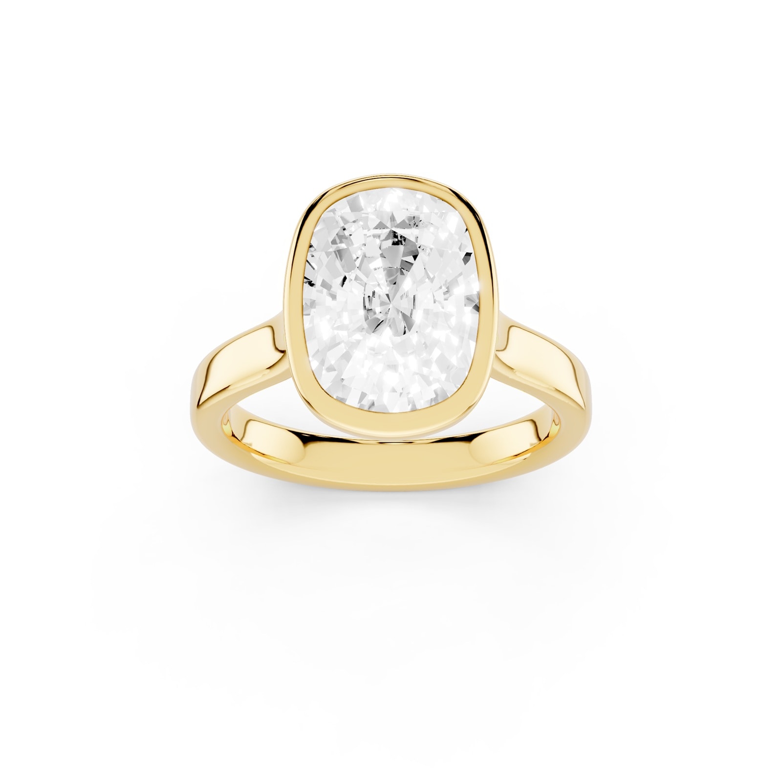 Mayors 18K Yellow Gold 4.00cttw Lab Grown Diamond Cushion Cut Solitaire Bezel Set Engagement Ring