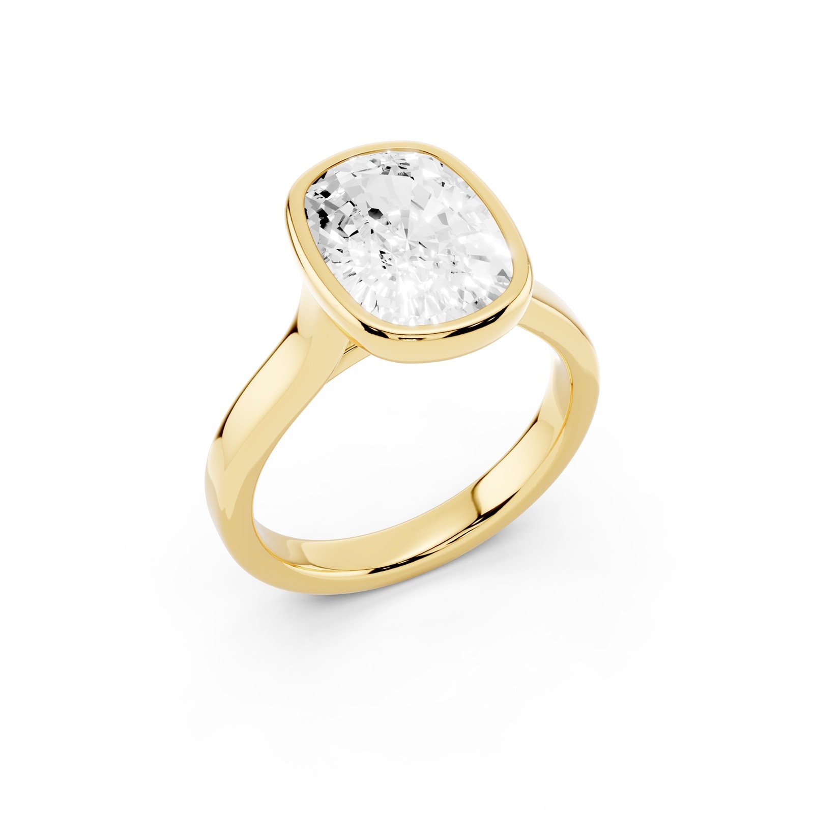 Mayors 18K Yellow Gold 4.00cttw Lab Grown Diamond Cushion Cut Solitaire Bezel Set Engagement Ring