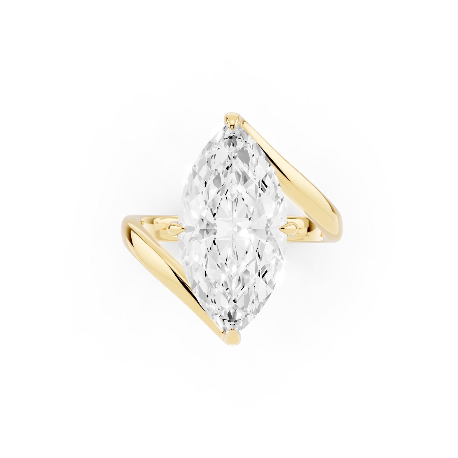 Mayors 18K Yellow Gold 4.00cttw Lab Grown Diamond Marquise Cut Solitaire Wave Ring