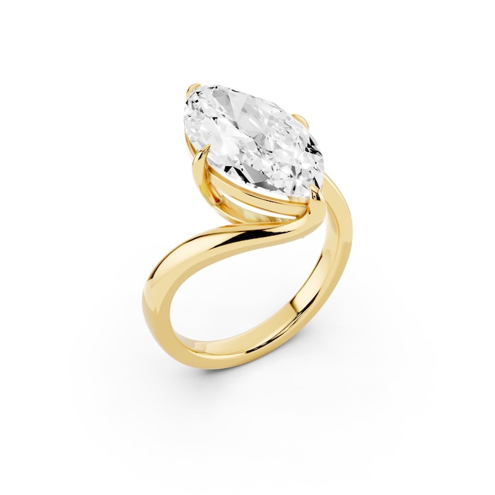 Mayors 18K Yellow Gold 4.00cttw Lab Grown Diamond Marquise Cut Solitaire Wave Ring