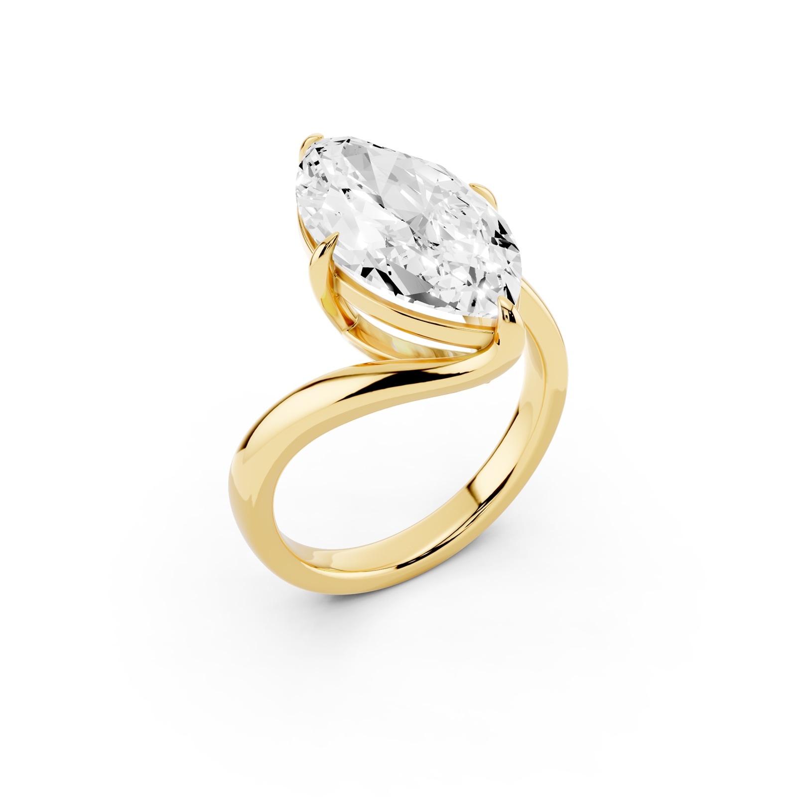 Mayors 18K Yellow Gold 4.00cttw Lab Grown Diamond Marquise Cut Solitaire Wave Ring