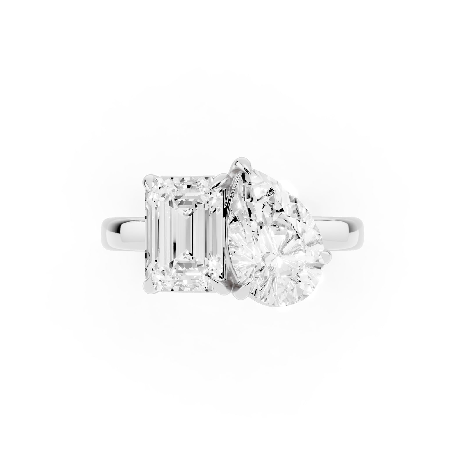 Mayors Platinum 4.00cttw Lab Grown Diamond Emerald & Pear Cut Two Stone Engagament Ring