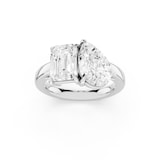 Mayors Platinum 4.00cttw Lab Grown Diamond Emerald & Pear Cut Two Stone Engagament Ring