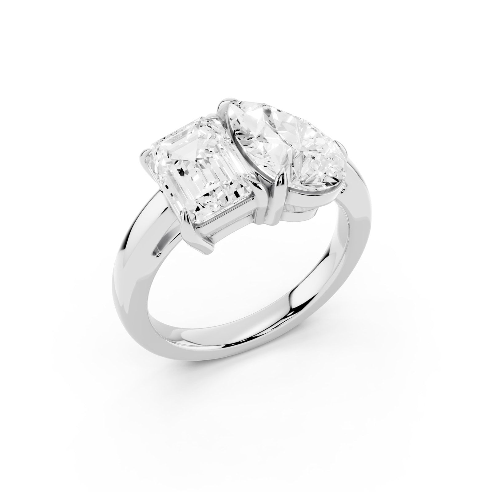 Mayors Platinum 4.00cttw Lab Grown Diamond Emerald & Pear Cut Two Stone Engagament Ring